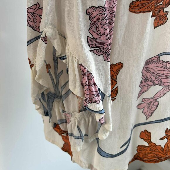 Kaffe Floral Blouse With Smocked Bodice & High-Low Sleeves – EU 38 (US 8) - Picture 7 of 8